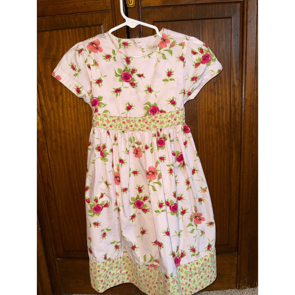 Copper Key Girls Pink Floral Rose Print Cotton Dress Short Sleeve Size 3